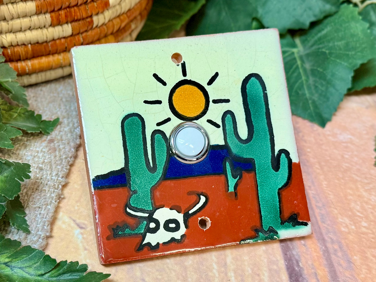 Rustic Western Tile Doorbell -Steer Skull (136bc73)
