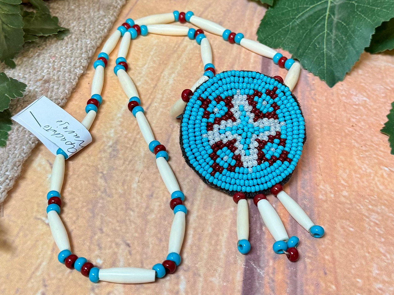Navajo Indian Beaded Medallion Necklace 18