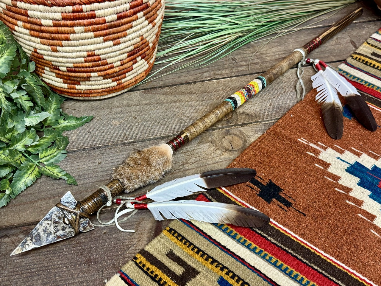 Rustic Navajo Indian Beaded Lance 35