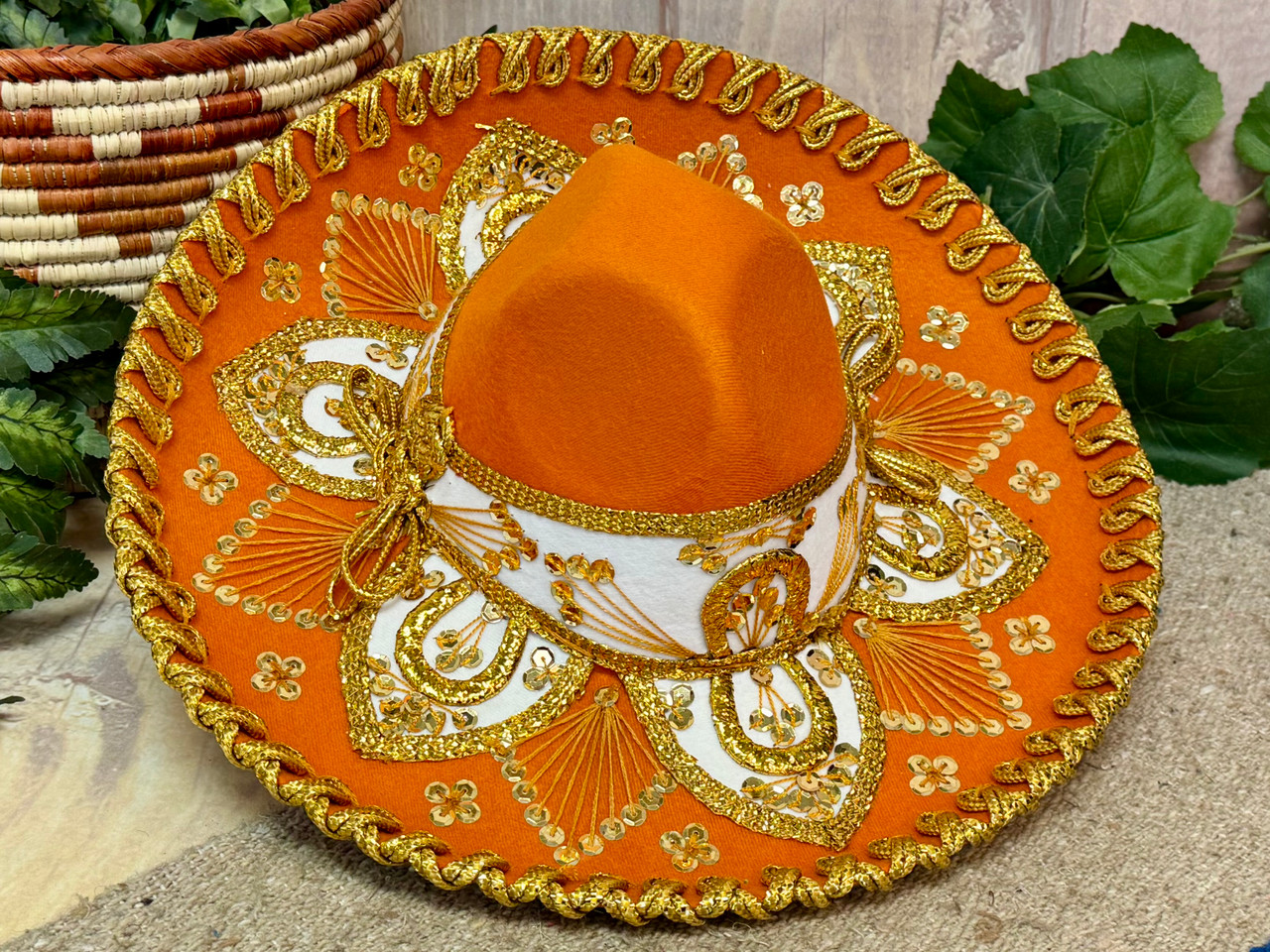 Sombrero Orange Velvet, 24” Across Brim, Authentic From Mexico Adult Sombrero – FESTMEX main image 4