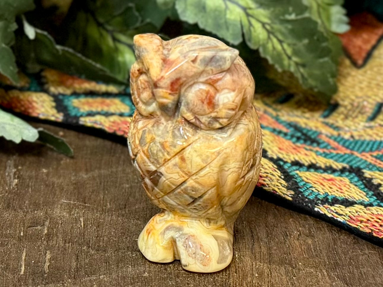 Crazy Lace Agate Carved Owl 2