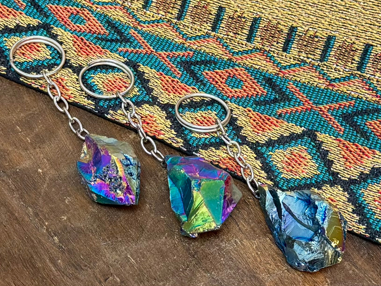 Assorted Aura Coated Amethyst Keychain (209bc22)