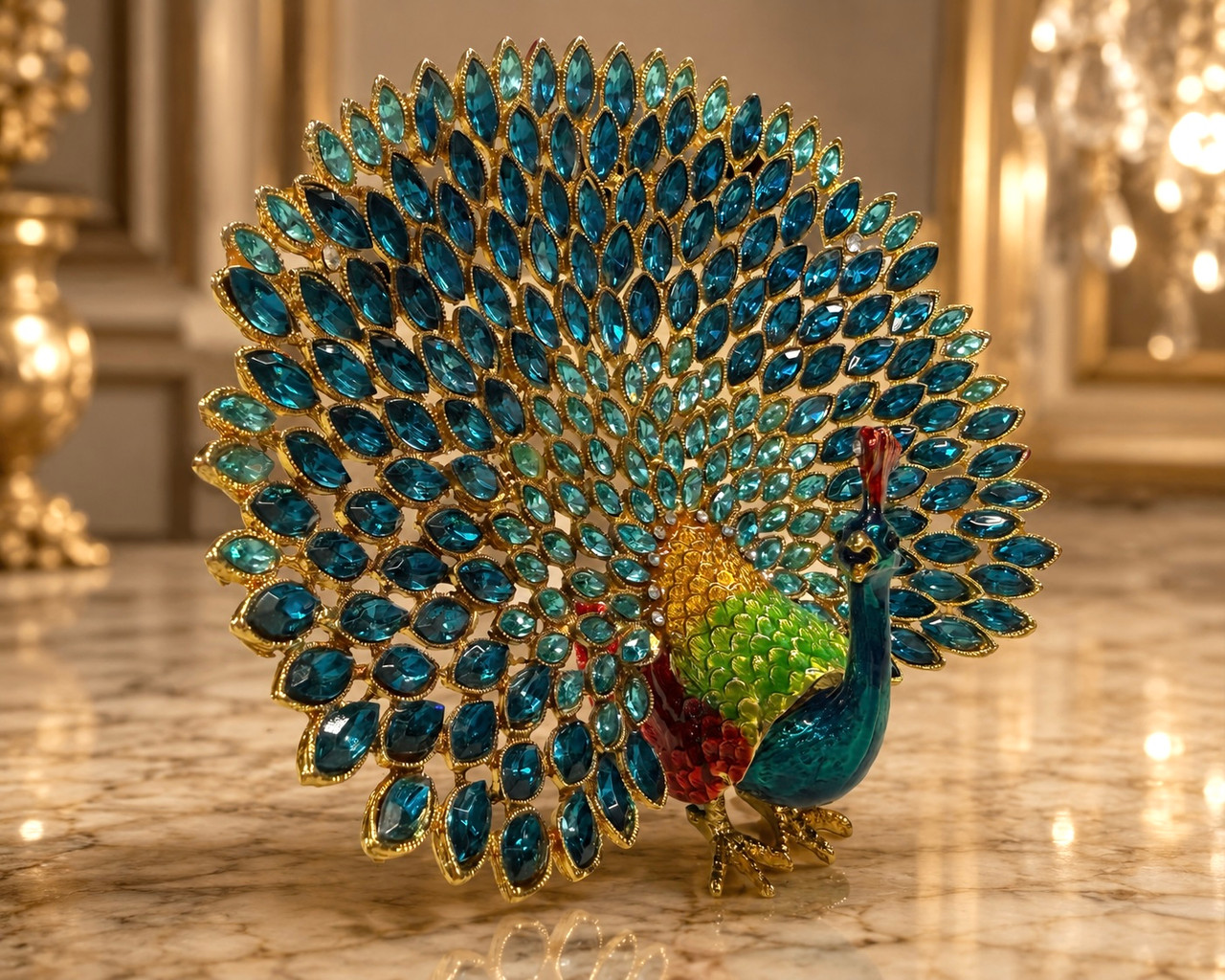 Faceted Glass Peacock Jewelry Box (185bc17)