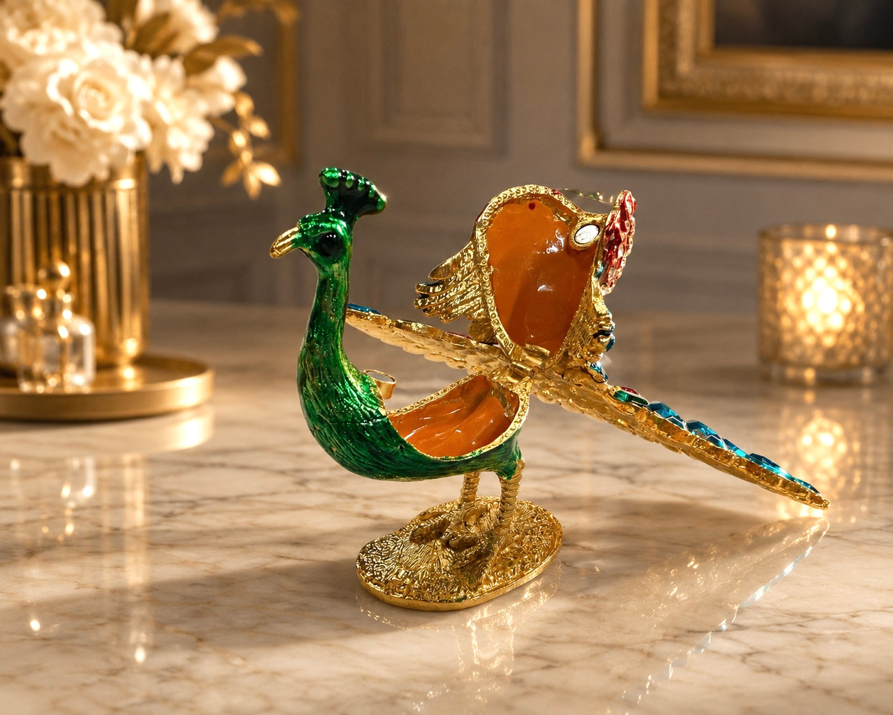 Glass Peacock Jewelry Box (185bc19)