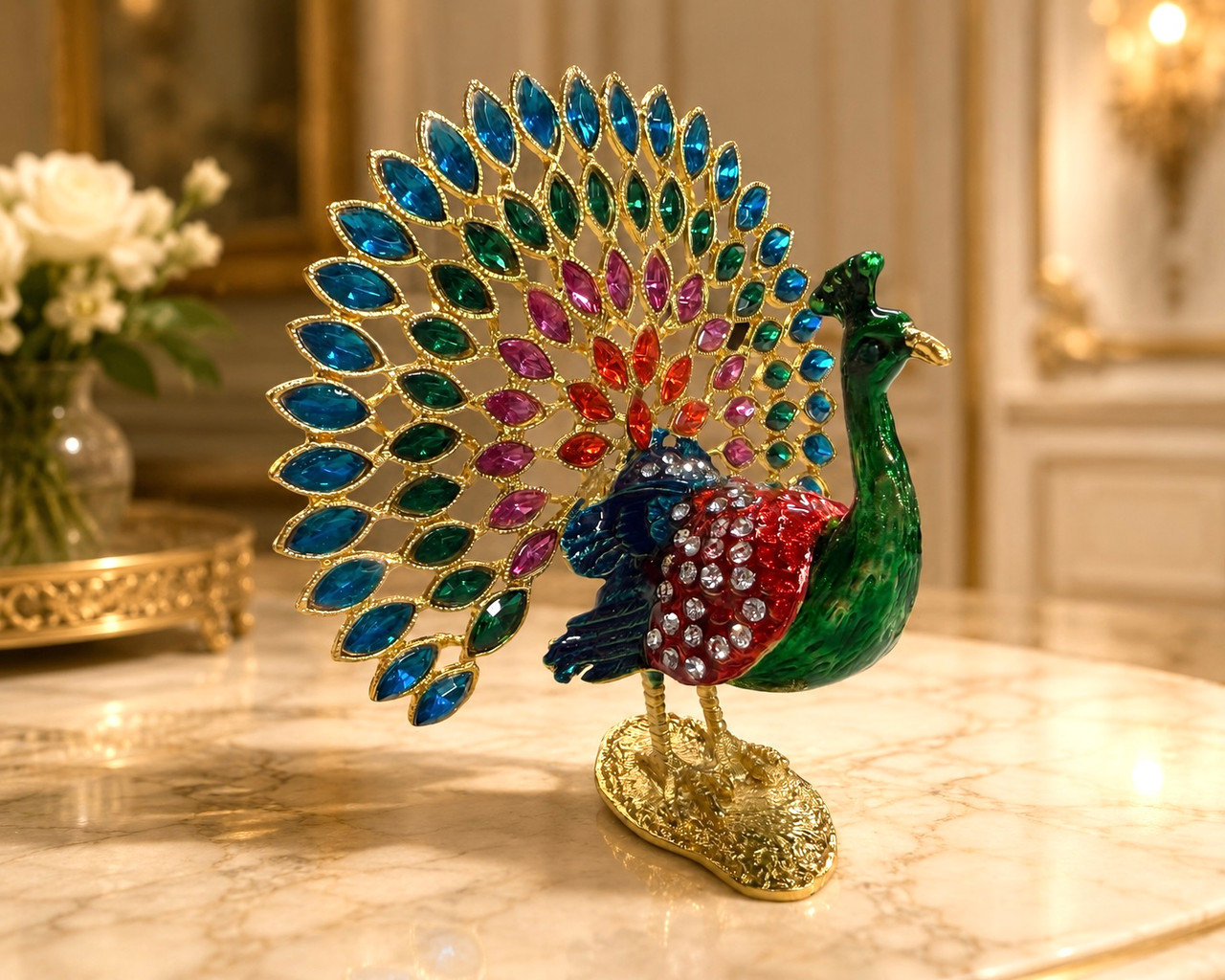Glass Peacock Jewelry Box (185bc19)