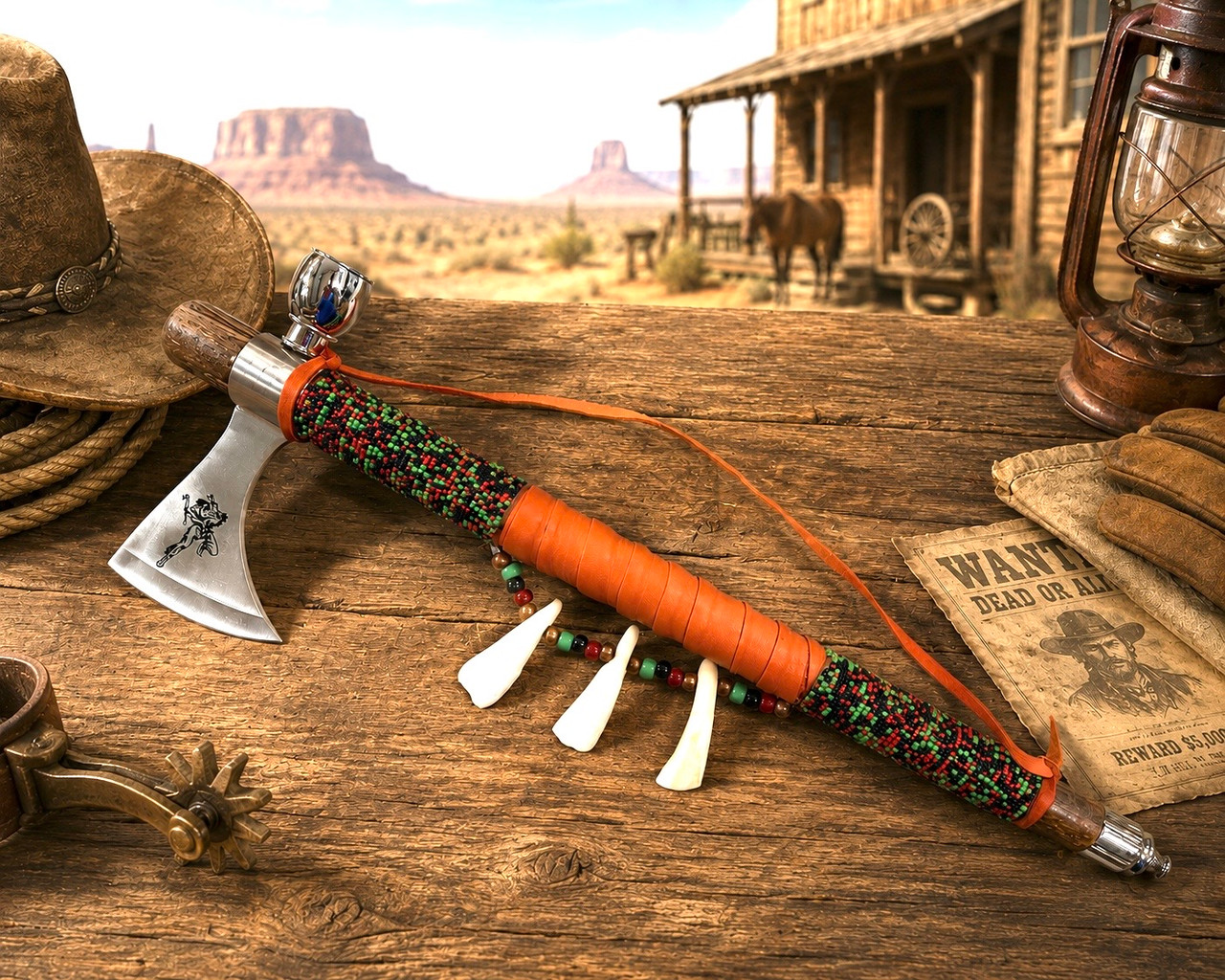 Creek Indian Beaded Tomahawk Pipe 19
