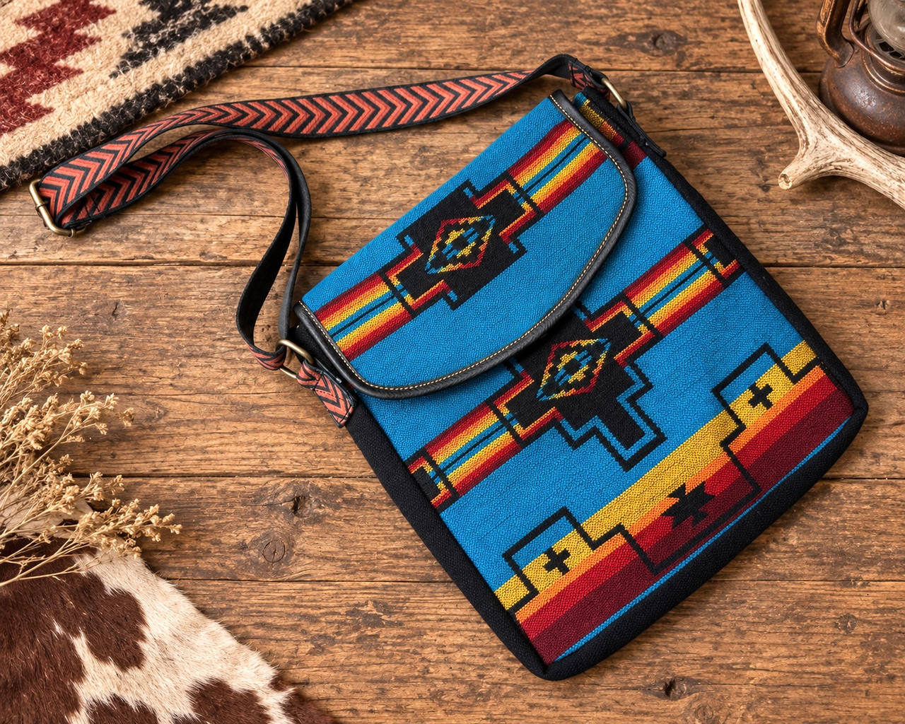 Southwest Woven Crossbody Bag -Turquoise (1opflap8a) - Mission Del