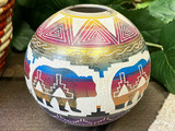 Rainbow Etched Horse Hair Navajo Pottery