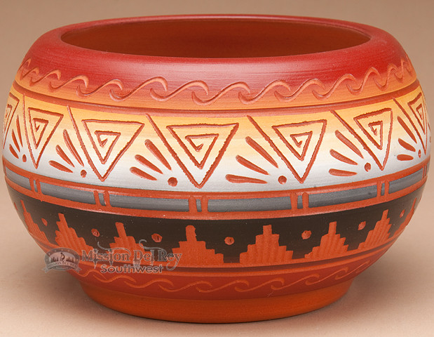 Indian Pottery Etched Clay Bowl 3.25 Navajo (p327) Mission Del Rey
