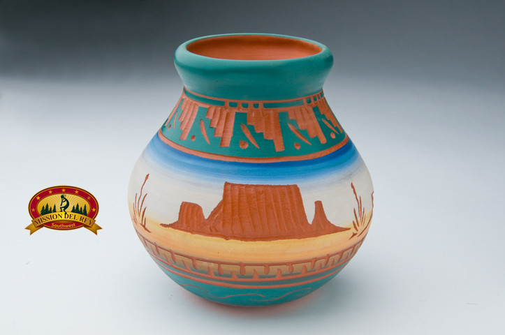 Native American Etched Pottery Vase Monument (184) Mission Del Rey