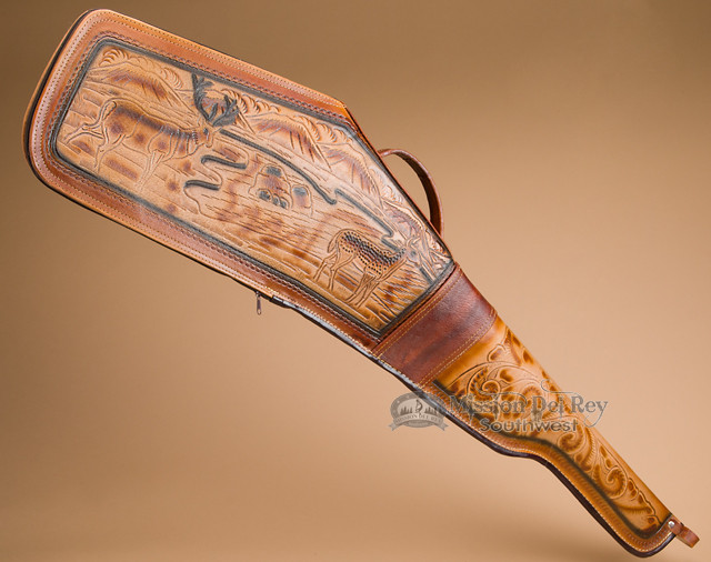 Southwestern Tooled Leather Rifle Case 48" Stags by River (s6