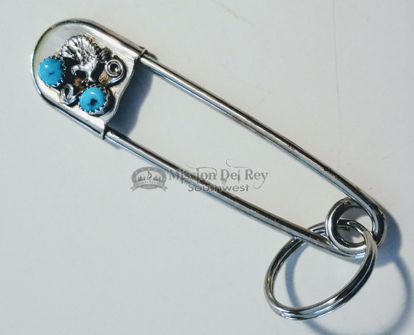 Native American Safety Pin Key Chain 4" Turquoise (ij238) Mission