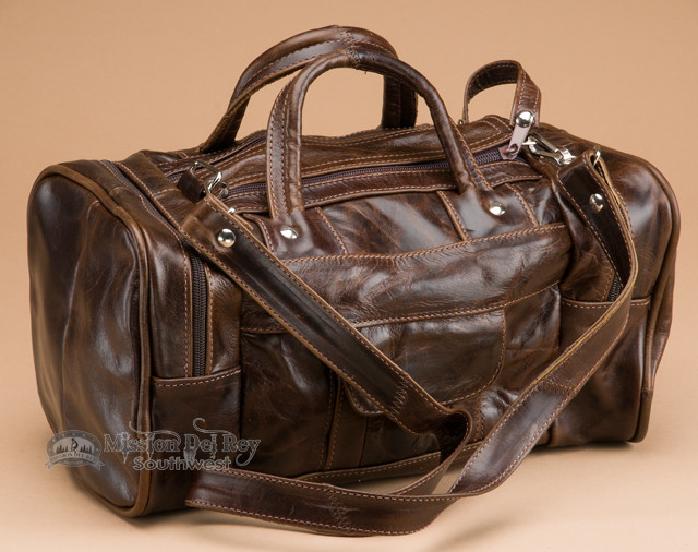Small Leather Duffle Bag 12" Distressed Brown (b4) Mission Del Rey