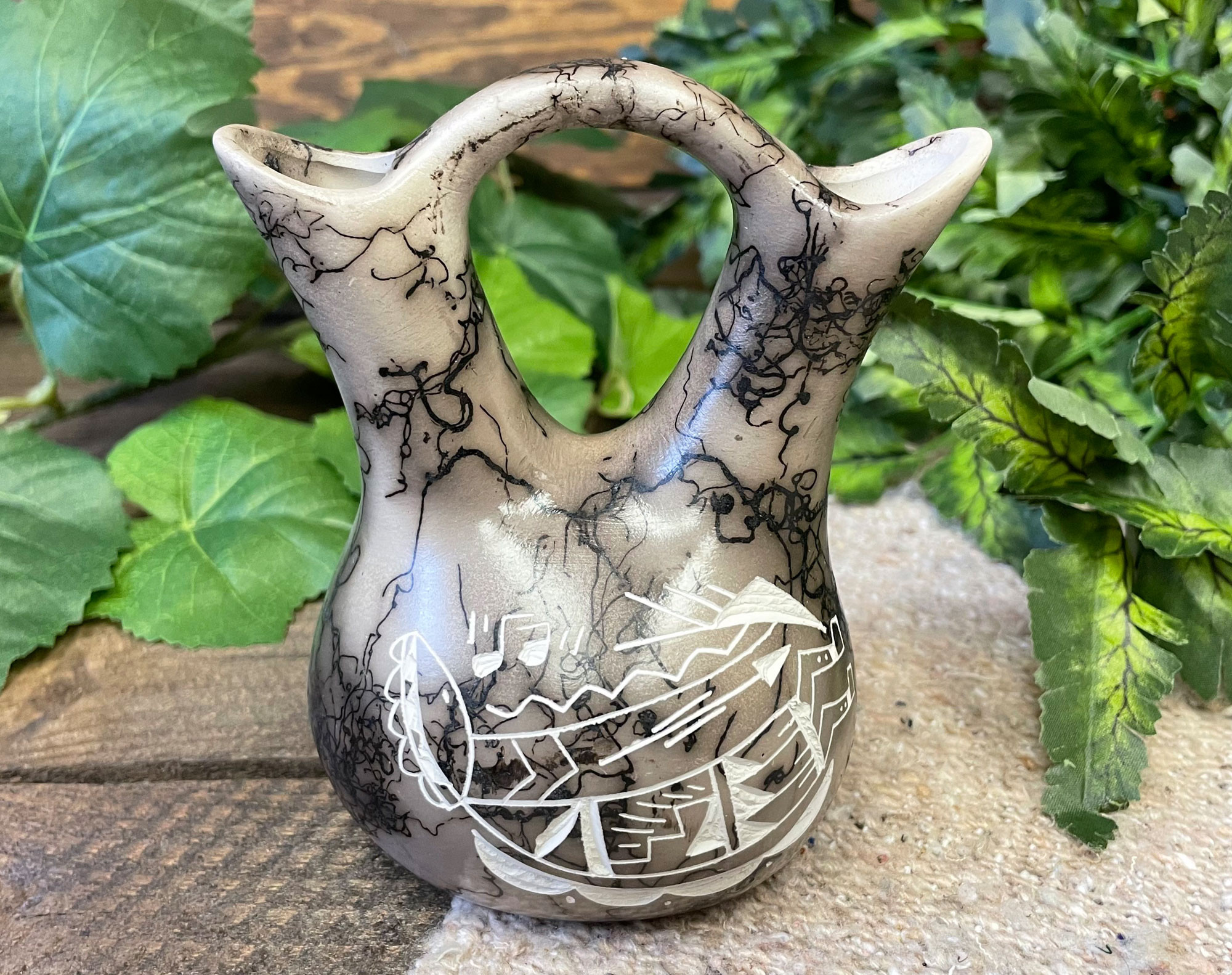 Native American Horse Hair Pottery Wedding Vase 5" (nap260) Mission Del Rey Southwest