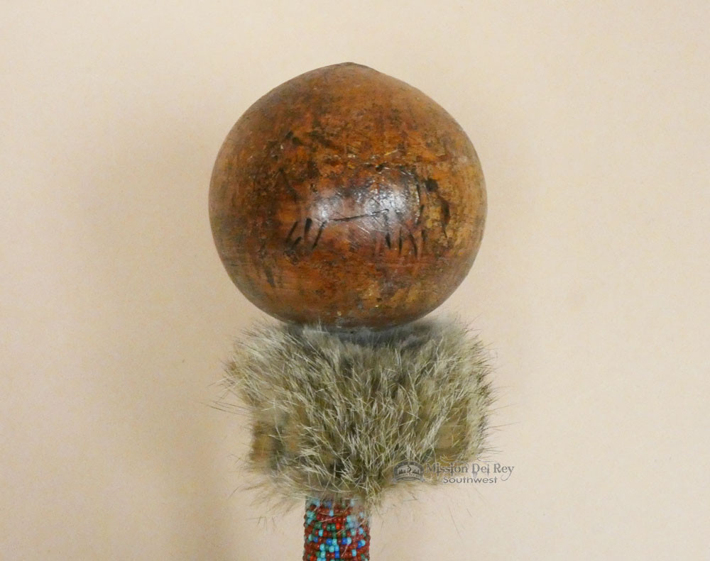 Indian Etched & Beaded Gourd Rattle 18" Horses (r95) Mission Del