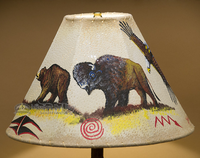 Painted Leather Lamp Shade 22" Buffalo (PL44) Mission Del Rey Southwest