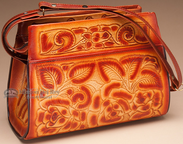 Rustic Tooled Leather Western Saddle Purse 11