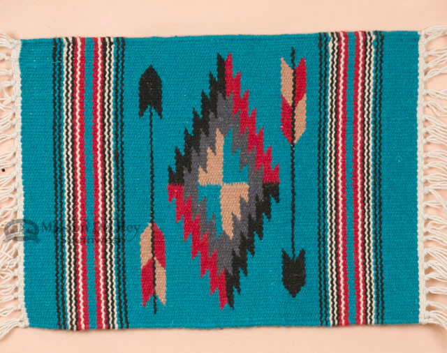 Southwestern Wool Place Mat 15"x20" Chimayo Turquoise (c22pm4) Mission Del Rey Southwest
