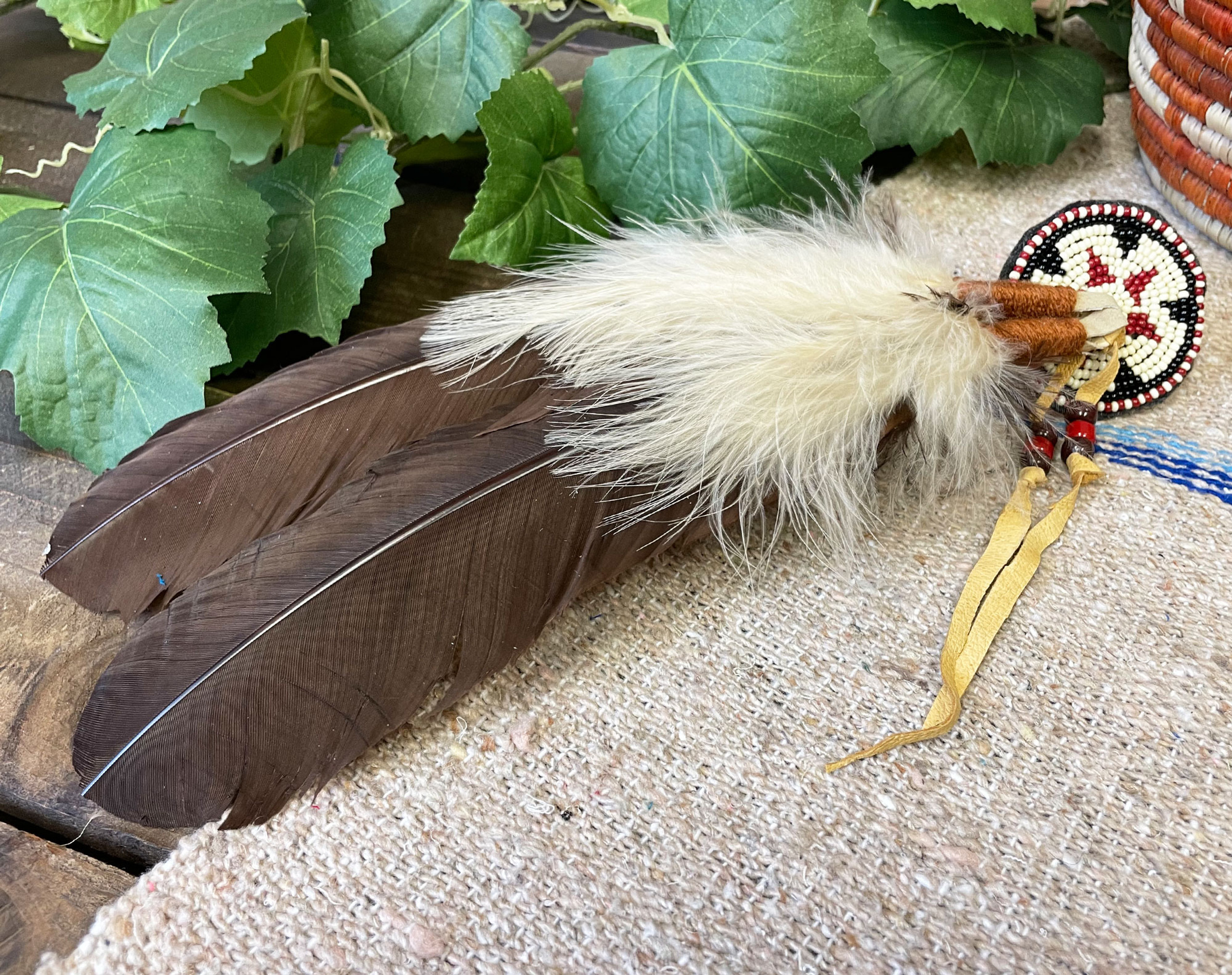 Beaded Rosette Hair Barrette w/ Feathers -Navajo (23hb2) - Mission Del ...