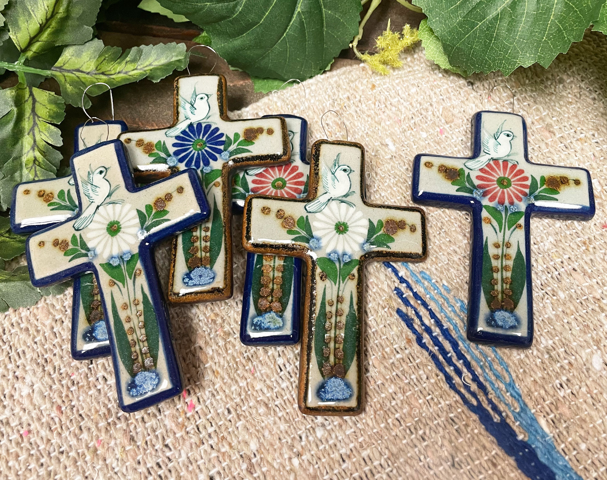 Assorted Glazed Ceramic Wall Cross 4.25" (2bc318) Mission Del Rey Southwest
