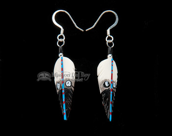 Hand Painted American Indian Earrings -Bone Feathers