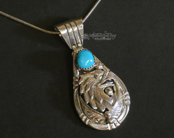 Native American Silver Eagle Pendant Necklace 24" -Navajo