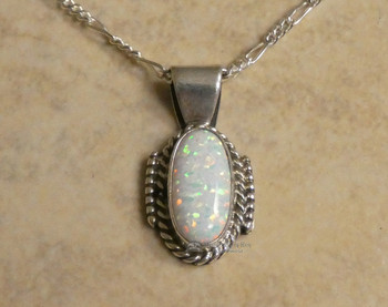 Native American Silver Pendant Opal Necklace 20" -Navajo