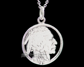 Native Silver Pendant Necklace 20" -Indian Head