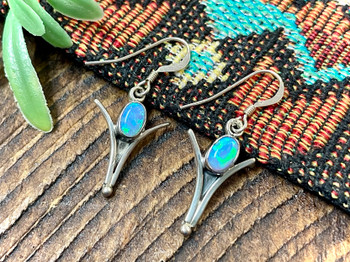 Native American Navajo Silver Earrings -Opal