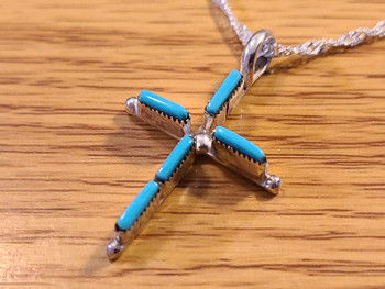 Turquoise Silver Cross Necklace