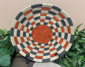Navajo Style Hand Coiled Flat Basket & Stand
