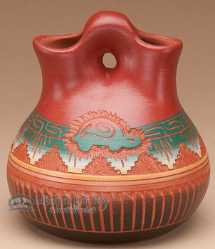 Navajo Indian Pottery Wedding Vase 4.5" -Hand Etched (p314)