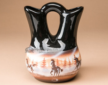 Native American Navajo Wedding Vase 8.25" -Horses