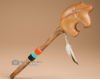 Navajo rawhide rattle - bear shaped.