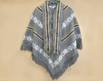 Woven Grey Poncho with Scarf