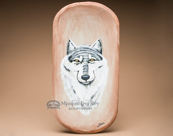 Painted Wooden Bowl - Wolf Profile