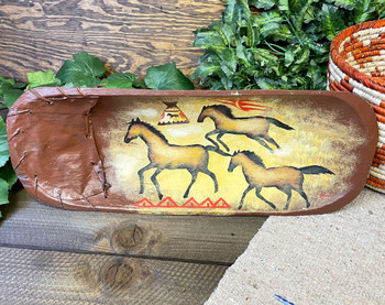 Rawhide Laced Painted Bowl -Cave Art Horses