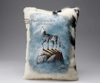 Painted Cowhide Pillow - wolf 12x18