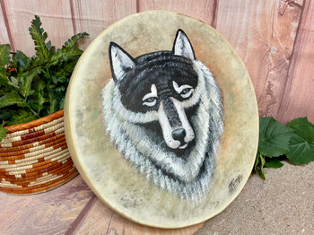 Tarahumara Painted Drum 16" -Wolf