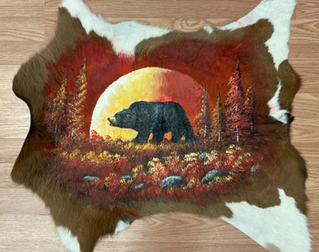 Painted Cow Hide -Moonlit Bear