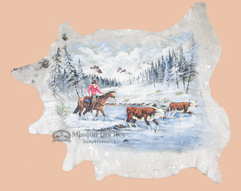 Large Painted Cowhide - Winter Snow