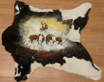 Hand Painted Western Cow Hide - Cowboy
