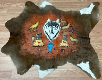 Painted Cowhide -Wolf & Cave Art