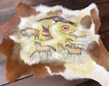 Hand Painted Cow Hide -Cave Art Scene