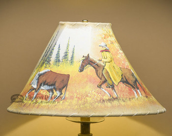 16" Painted Leather Lamp Shade -Cowboy
