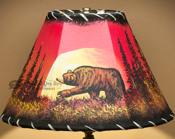 Painted Leather Lamp Shade - 12" -Moon Lit Bear