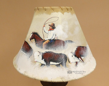 Painted Leather Lamp Shade - 12" -Cattle Drive