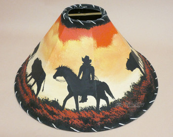 Painted Leather Lampshade 20" -Cattle Drive