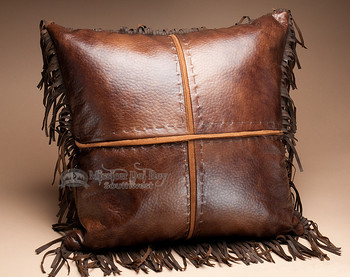 Western Designer Faux Leather Pillow 18x18