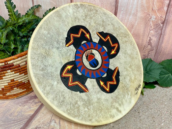 Painted One Sided Hand Drum 16"- Four Bears
